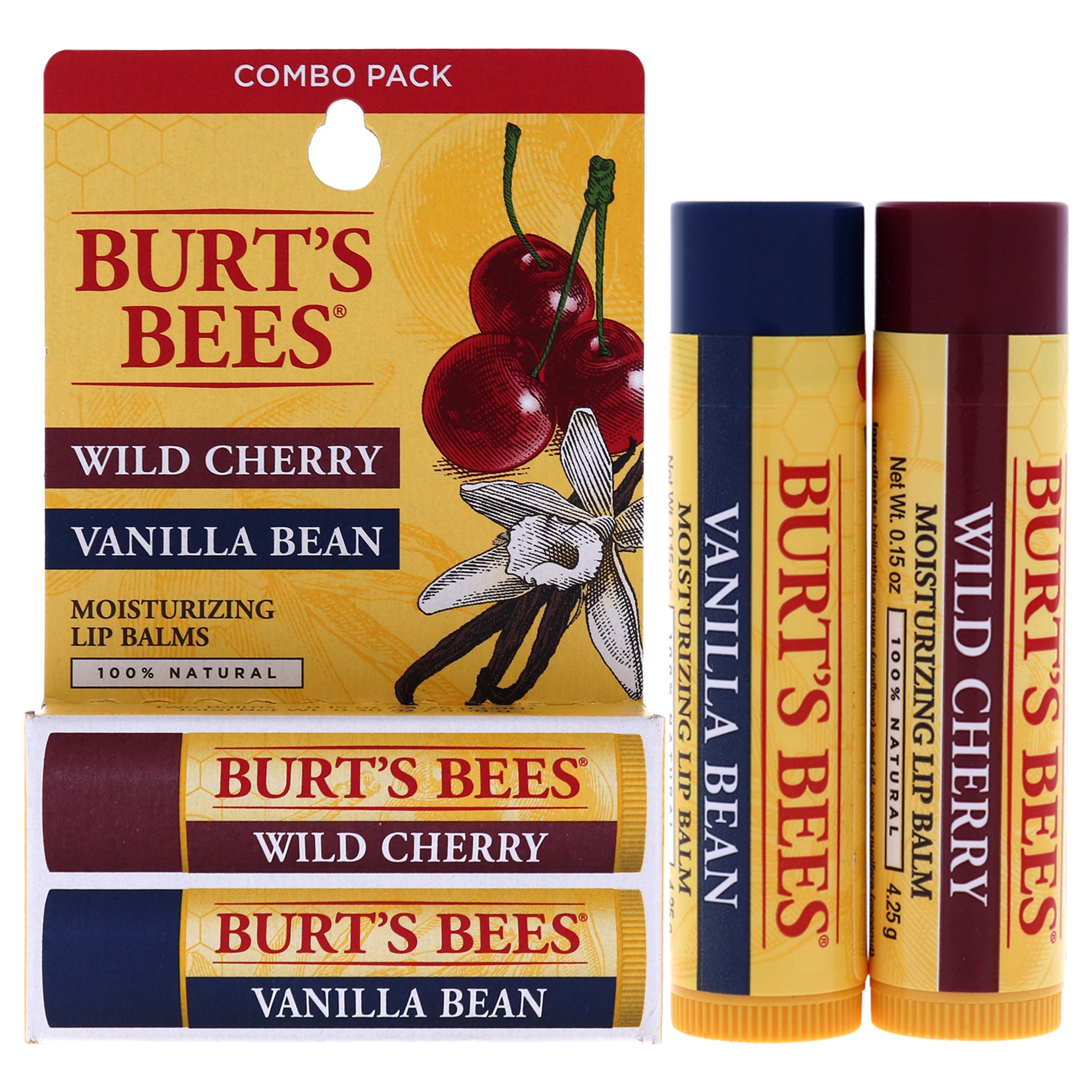 Burts Bees Wild Cherry and Vanilla Bean Moisturizing Lip Balm Twin Pack -Thefragrancemart.com