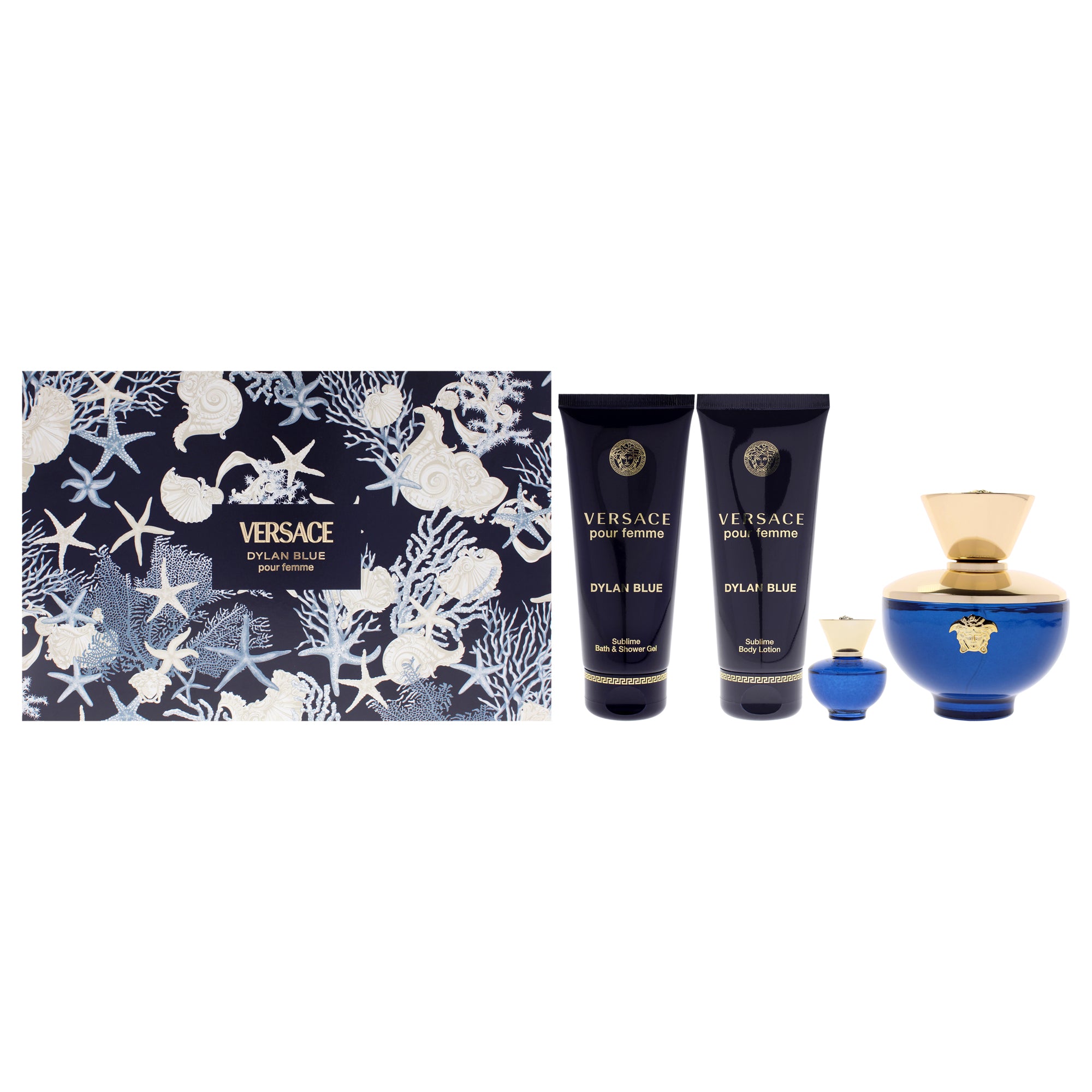 Versace Dylan Blue 4 Pc Gift Set-Thefragrancemart.com