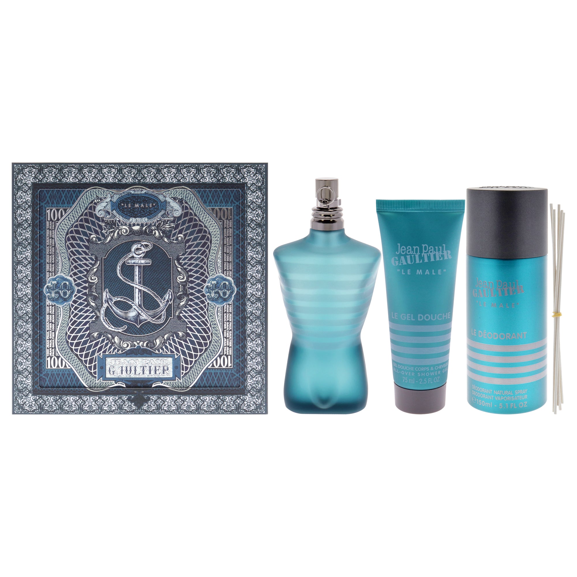 Jean Paul Gaultier Le Male 3 Pc Gift Set-Thefragrancemart.com
