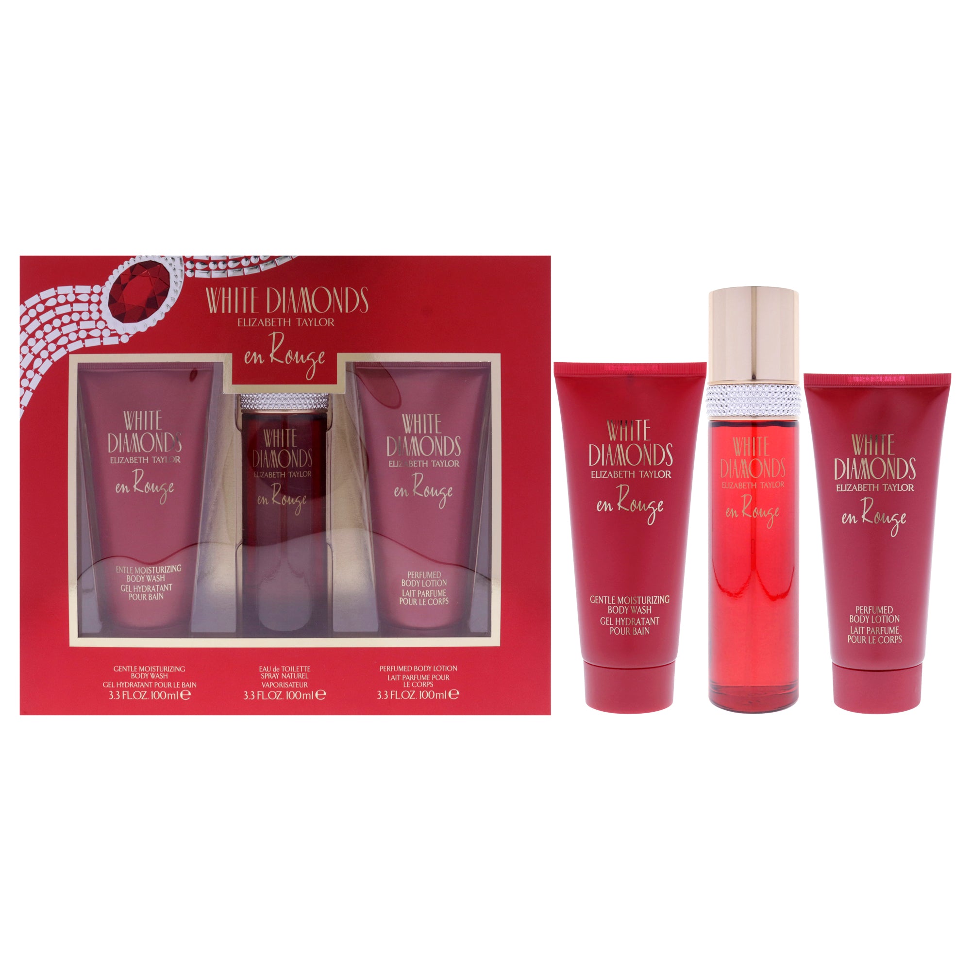 Elizabeth Taylor White Diamonds En Rouge 3 Pc Gift Set-Thefragrancemart.com