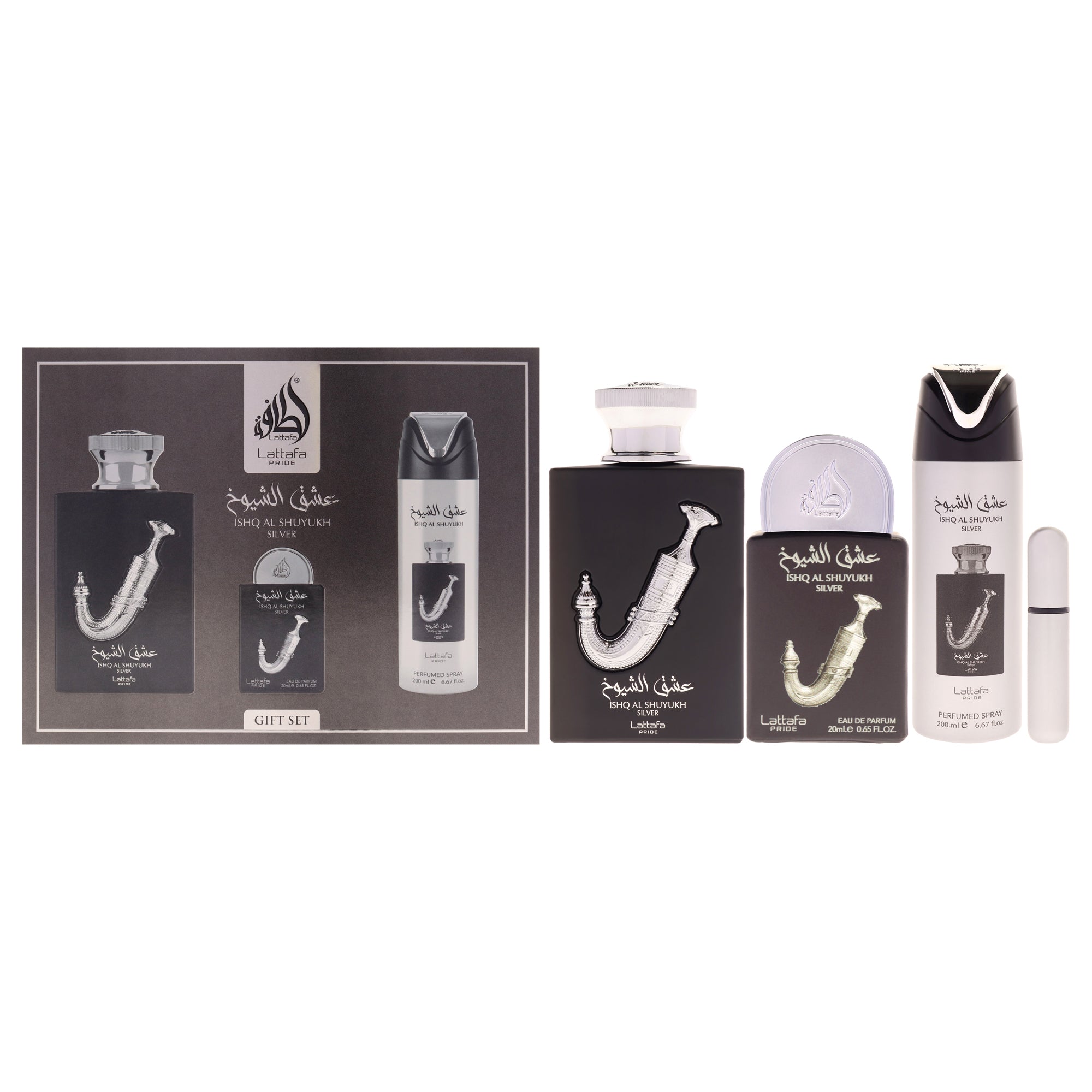 Lattafa Pride - Ishq Al Shuyukh Silver 3 Pc Gift Set-Thefragrancemart.com