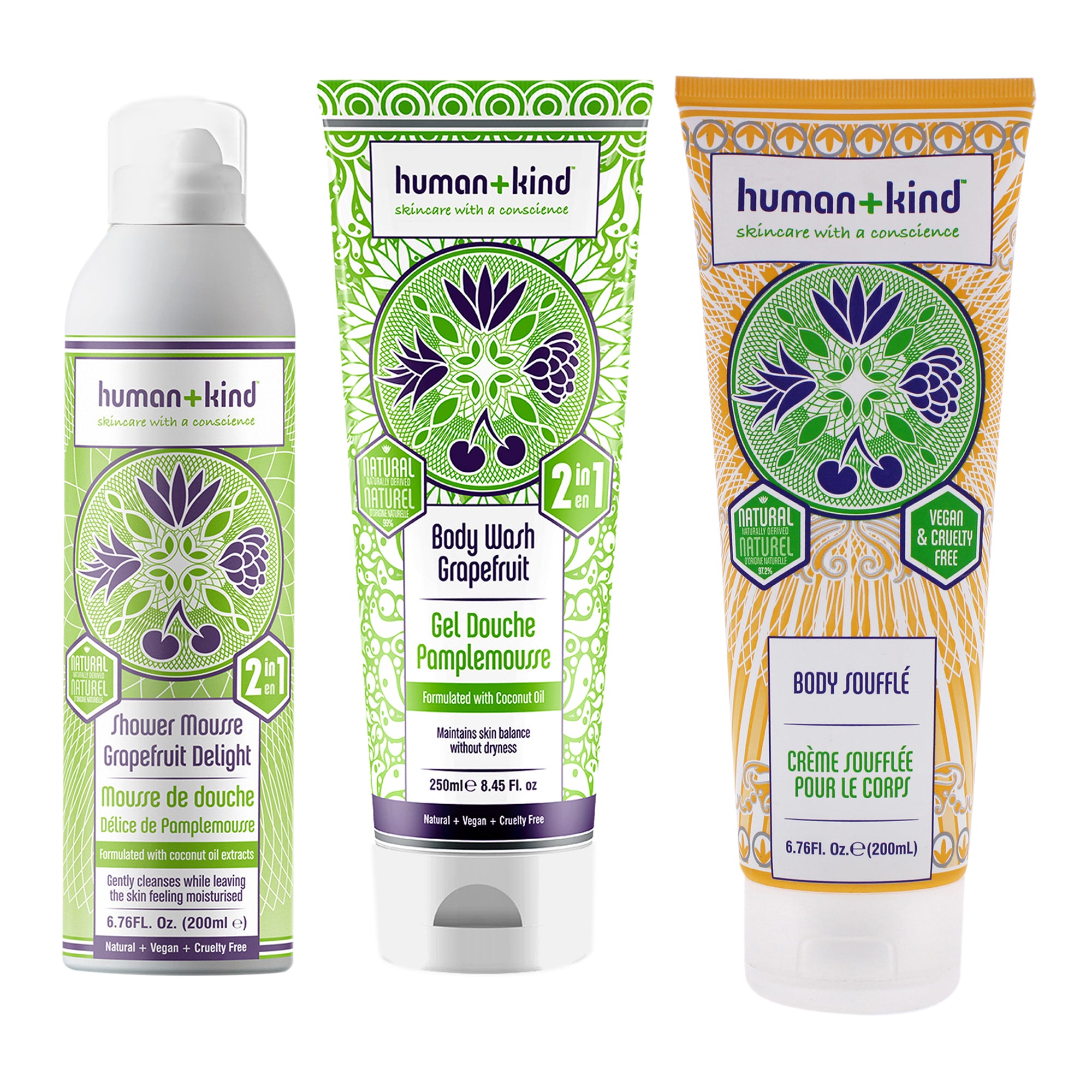 Human+Kind Shower Mousse and Body Wash and Souffle Cream Kit -Thefragrancemart.com