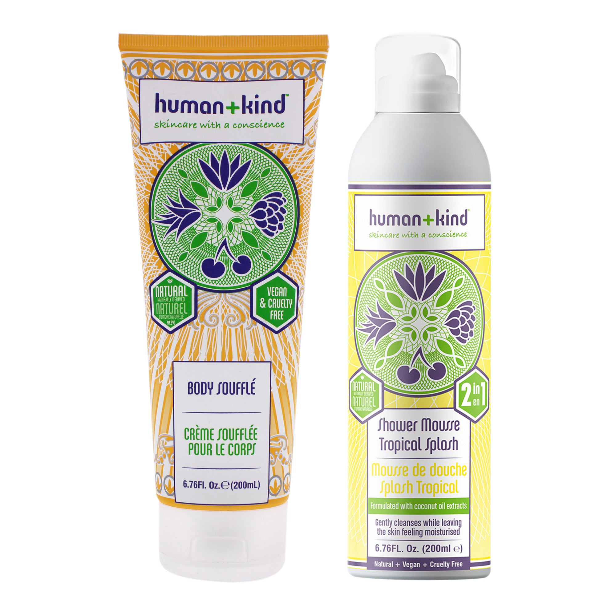 Human+Kind Body Souffle Cream - Tube and Shower Mousse Bodywash - Tropical Splash Kit -Thefragrancemart.com