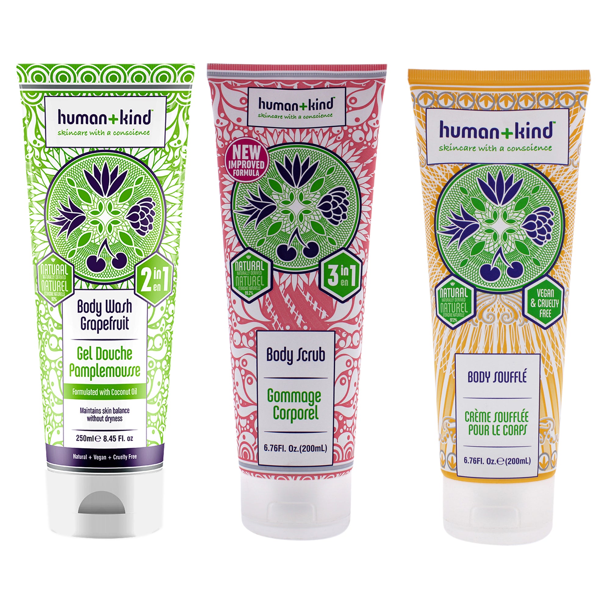 Human+Kind Body Wash - Grapefruit and Scrub and Souffle Cream Kit -Thefragrancemart.com