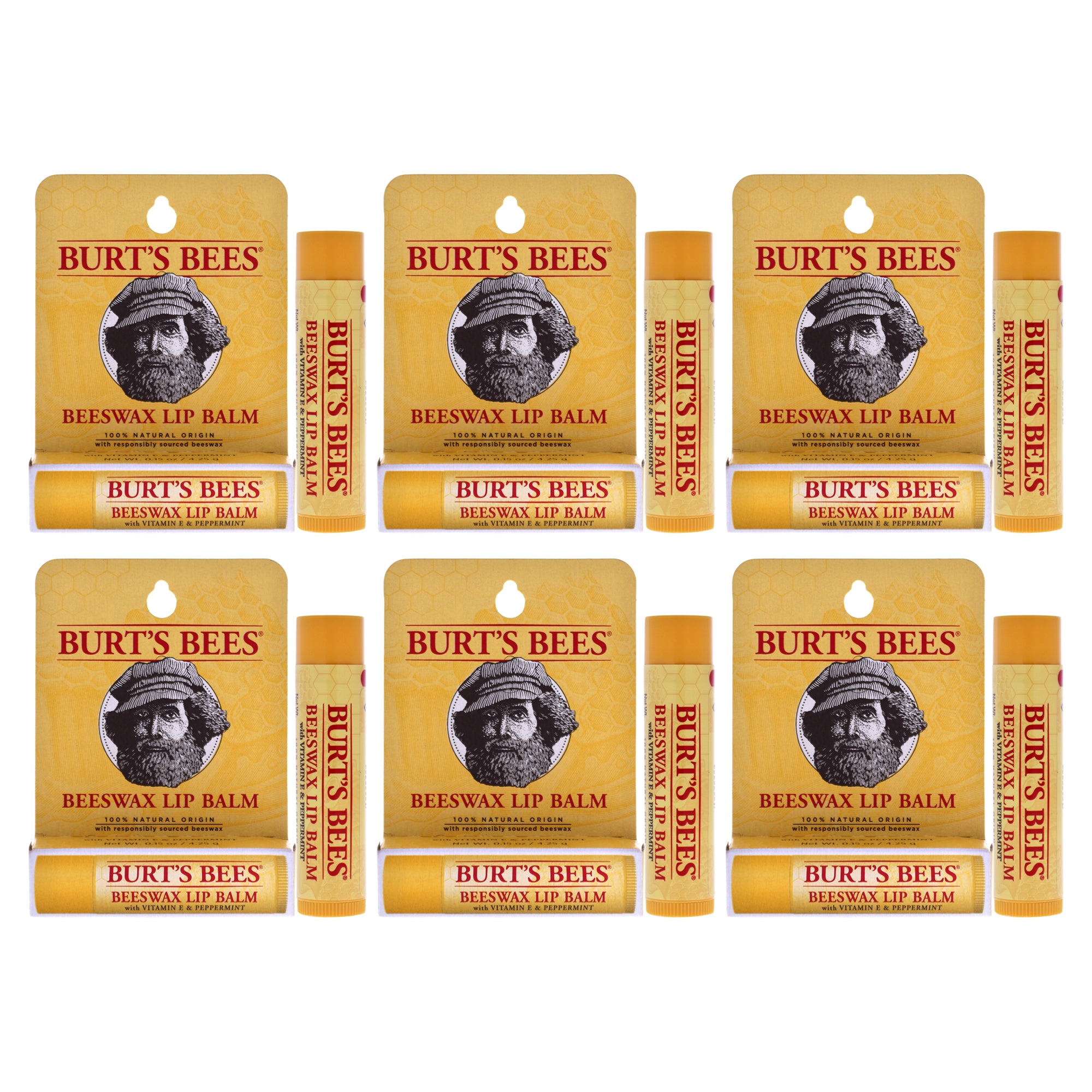 Burts Bees Beeswax Lip Balm With Vitamin E Peppermint - Pack of 6 -Thefragrancemart.com