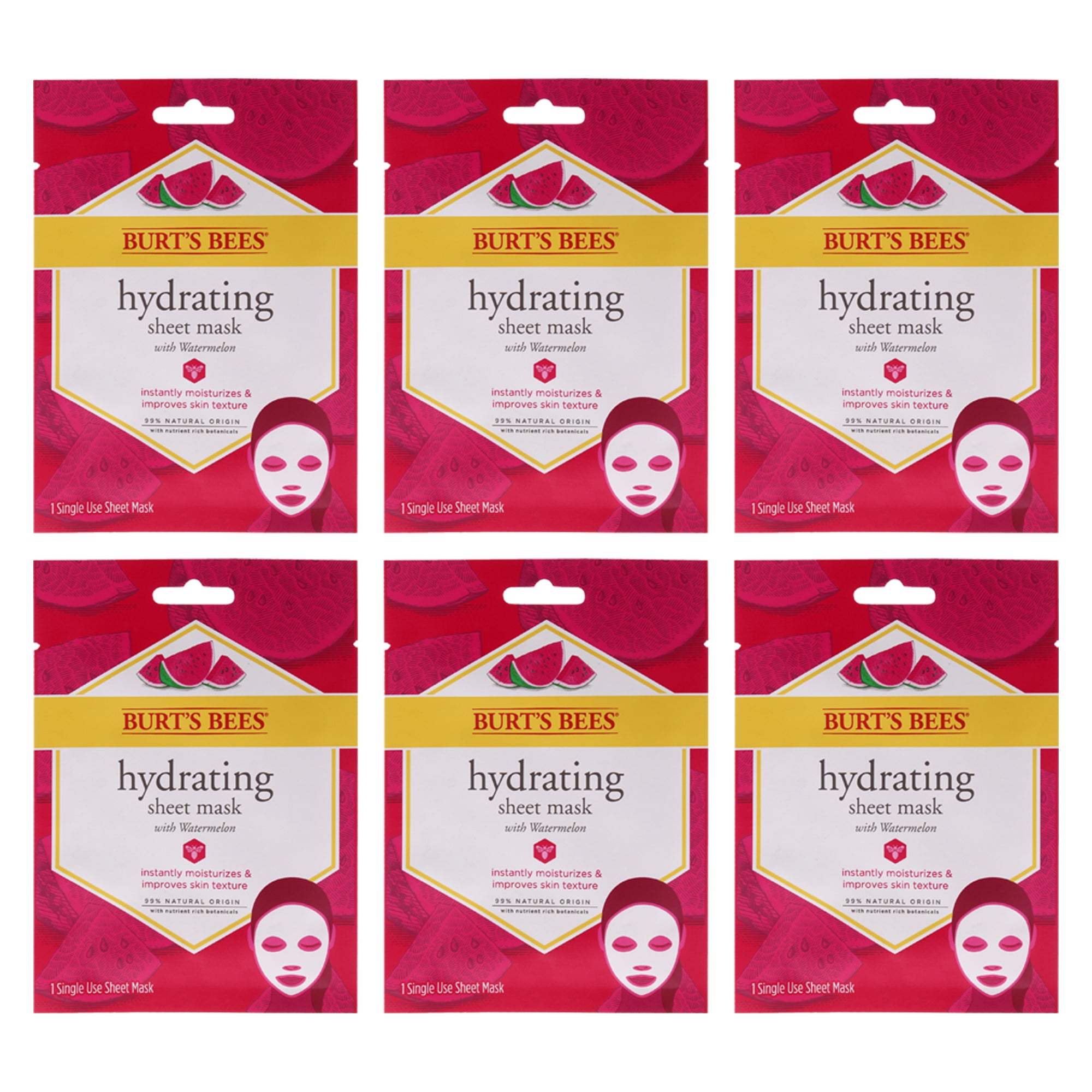 Burts Bees Hydrating Sheet Mask with Watermelon - Pack of 6 -Thefragrancemart.com