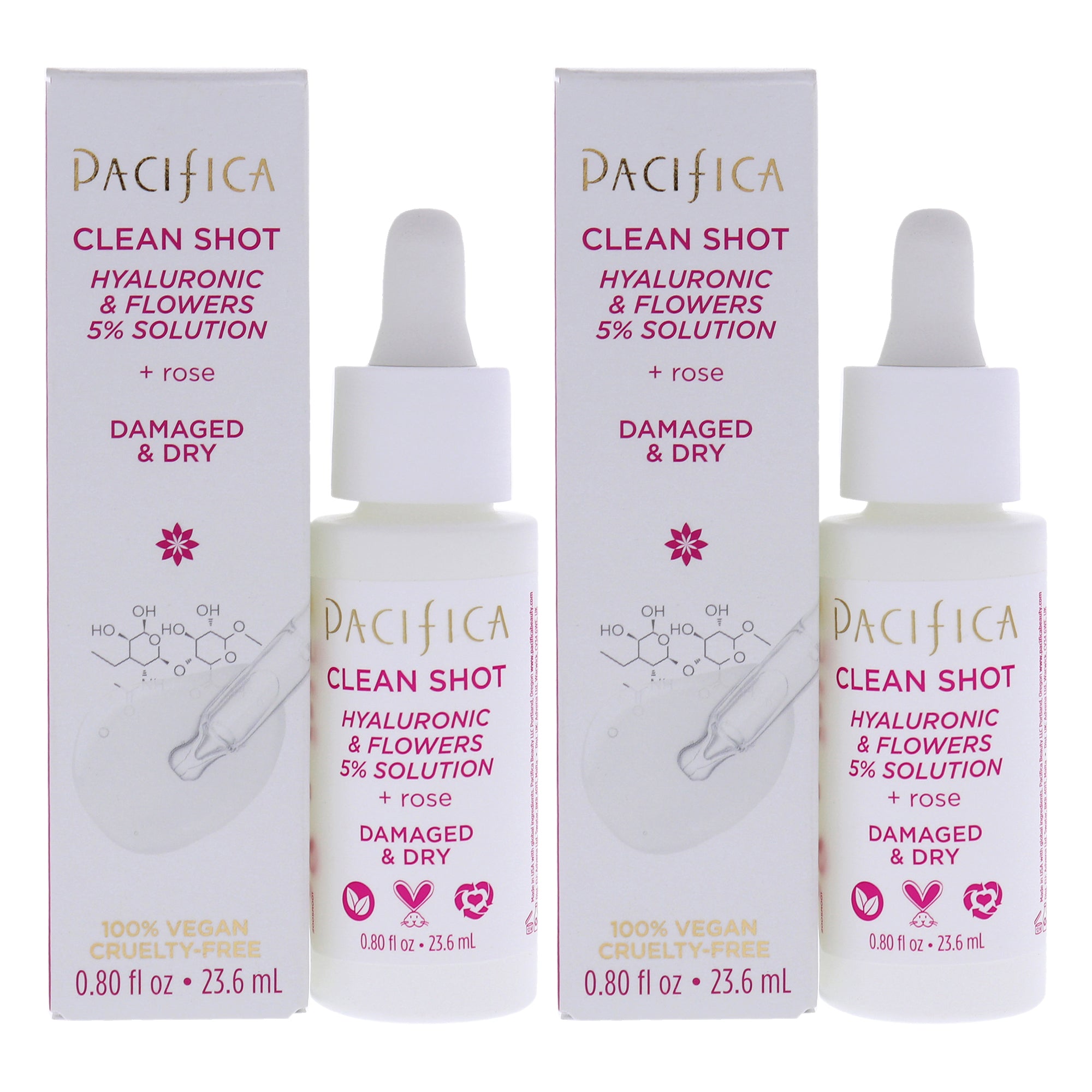 Pacifica Clean Shot Hyaluronic and Flowers 5 Percent Solution - Pack of 2 -Thefragrancemart.com