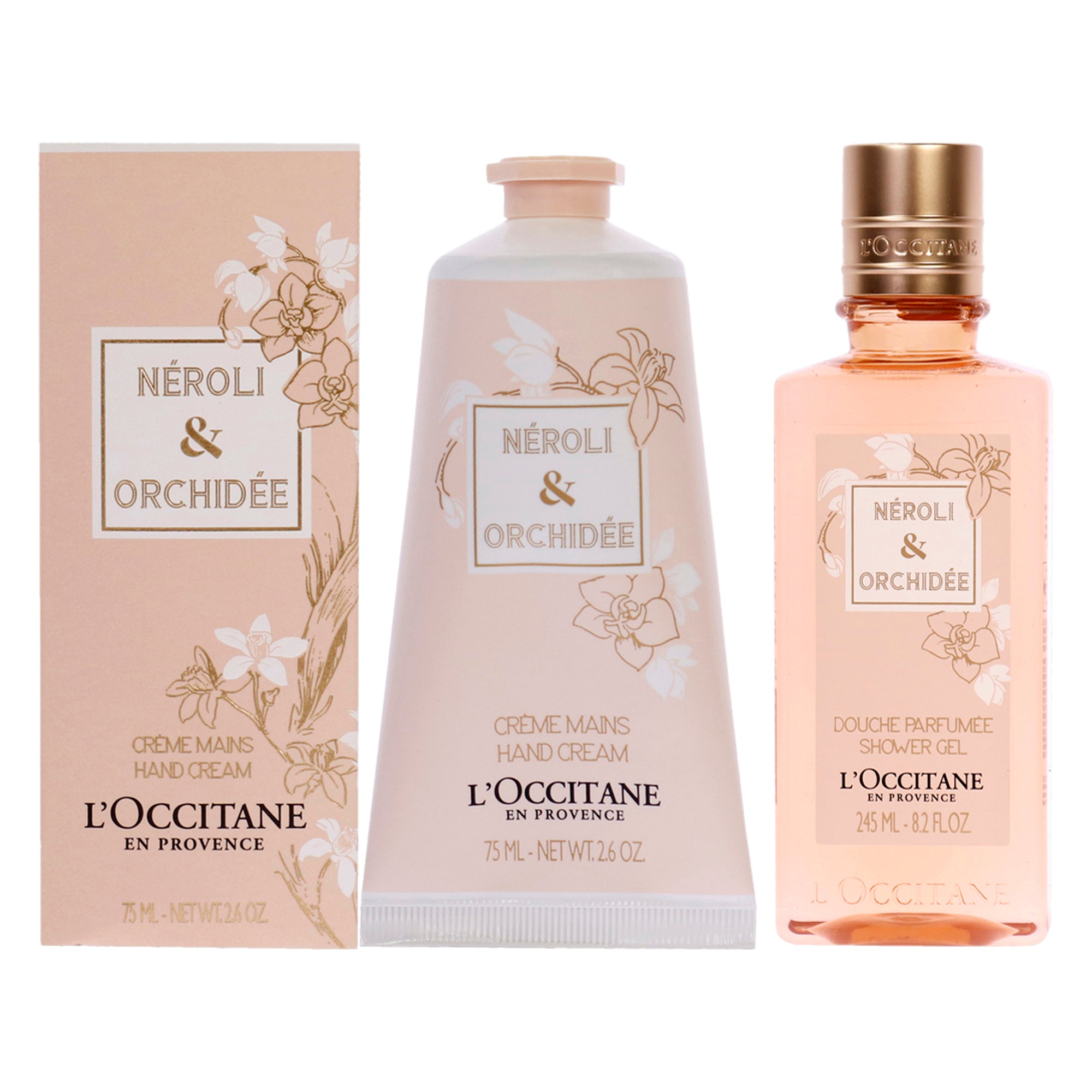 LOccitane Neroli and Orchidee Hand Cream and Shower Gel Kit -Thefragrancemart.com