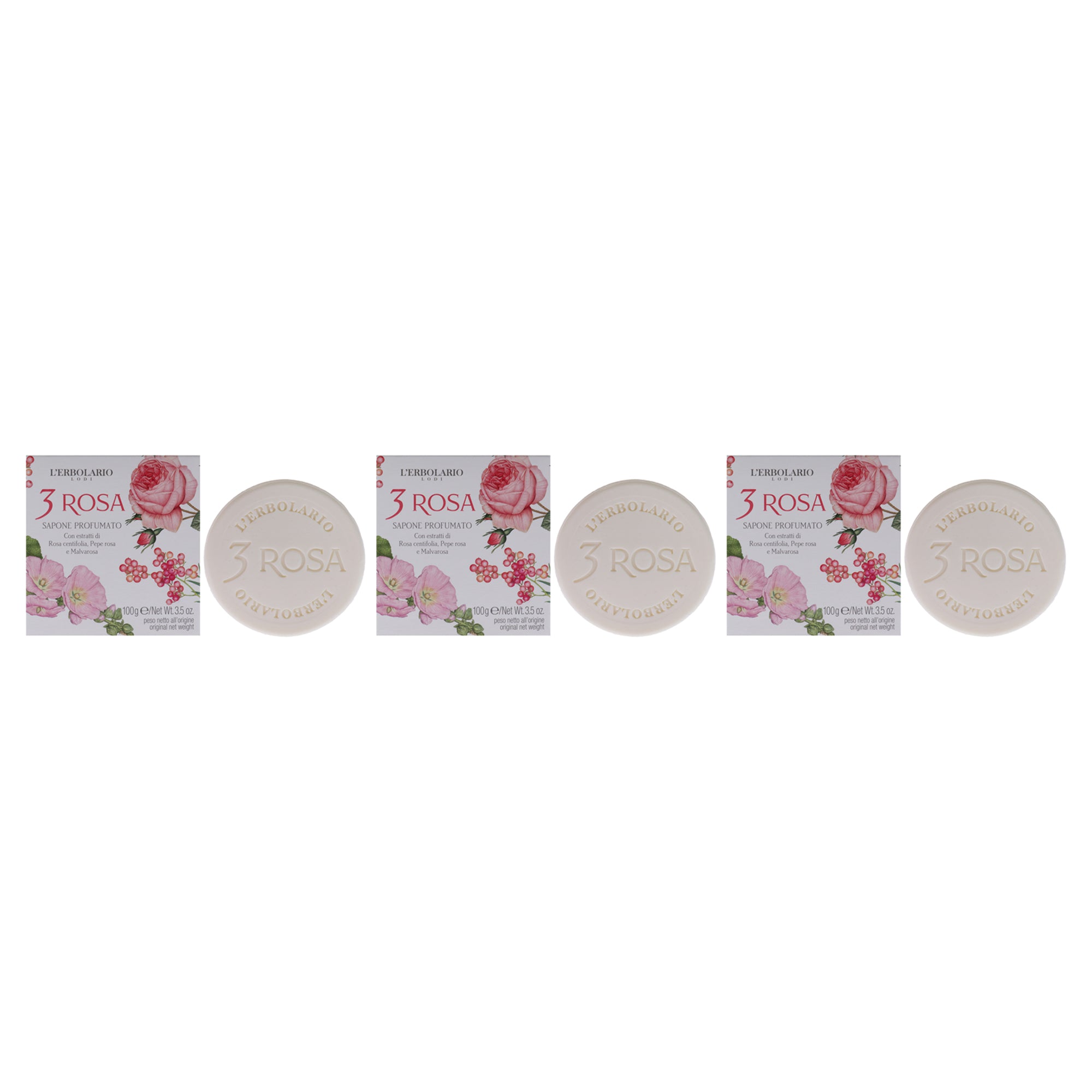 LErbolario 3 Rose Perfumed Bar Soap - Pack of 3 -Thefragrancemart.com