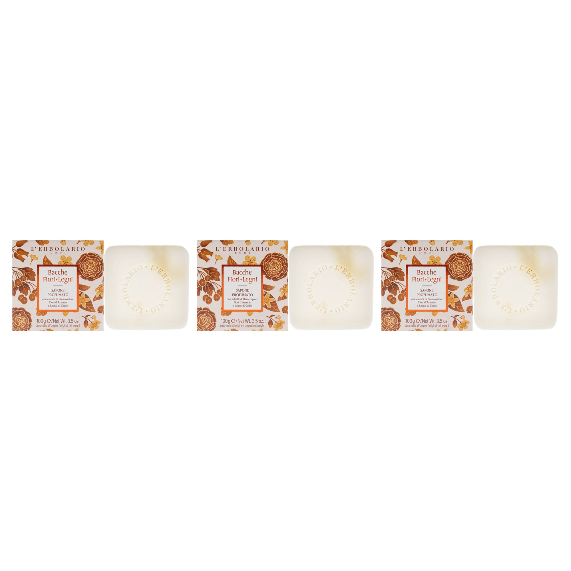 LErbolario Berries Flowers Wood Perfumed Soap - Pack of 3 -Thefragrancemart.com