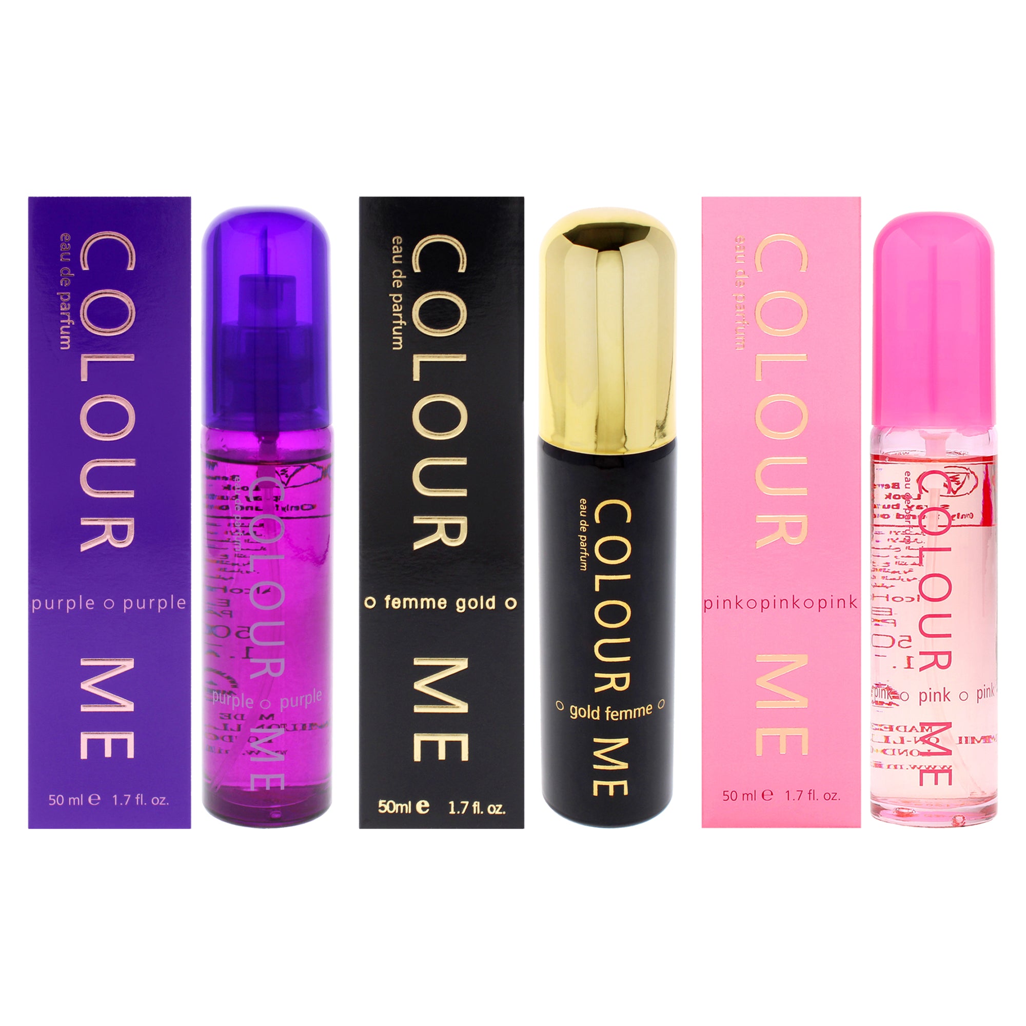 Milton Lloyd Colour Me Purple and Colour Me Femme Gold with Colour Me Pink Kit 3 x 1.7 oz-Thefragrancemart.com