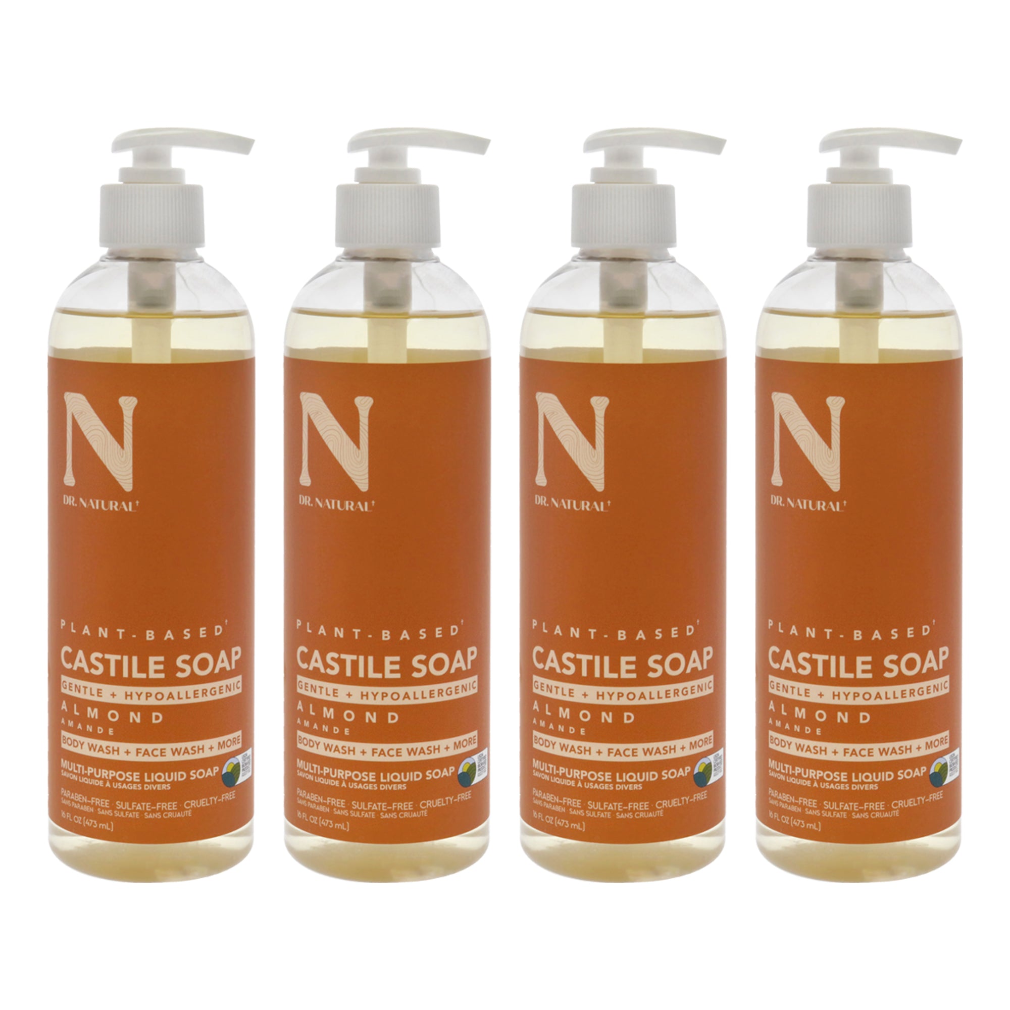 Dr. Natural Castile Liquid Soap - Almond - Pack of 4 -Thefragrancemart.com
