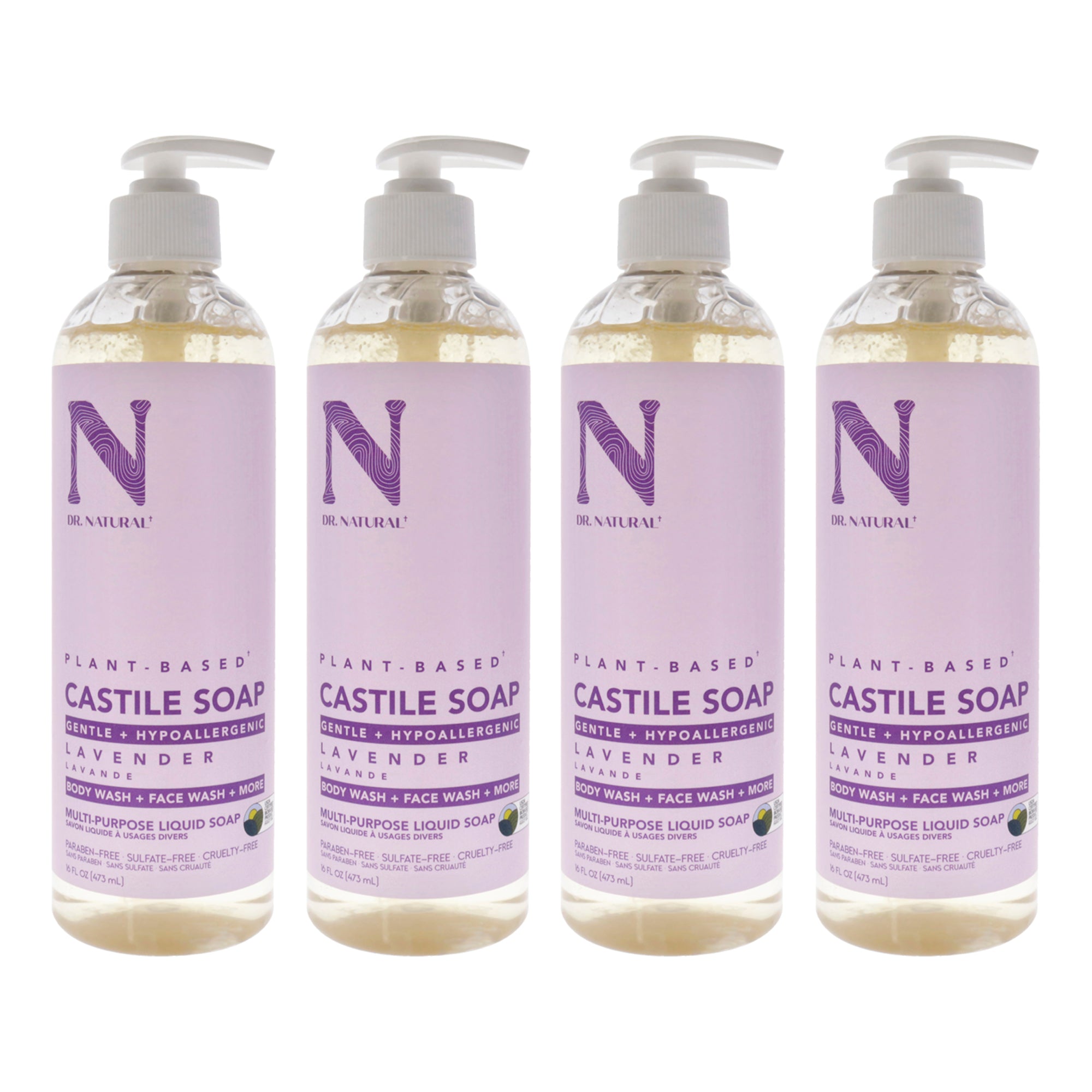 Dr. Natural Castile Liquid Soap - Lavender - Pack of 4 -Thefragrancemart.com