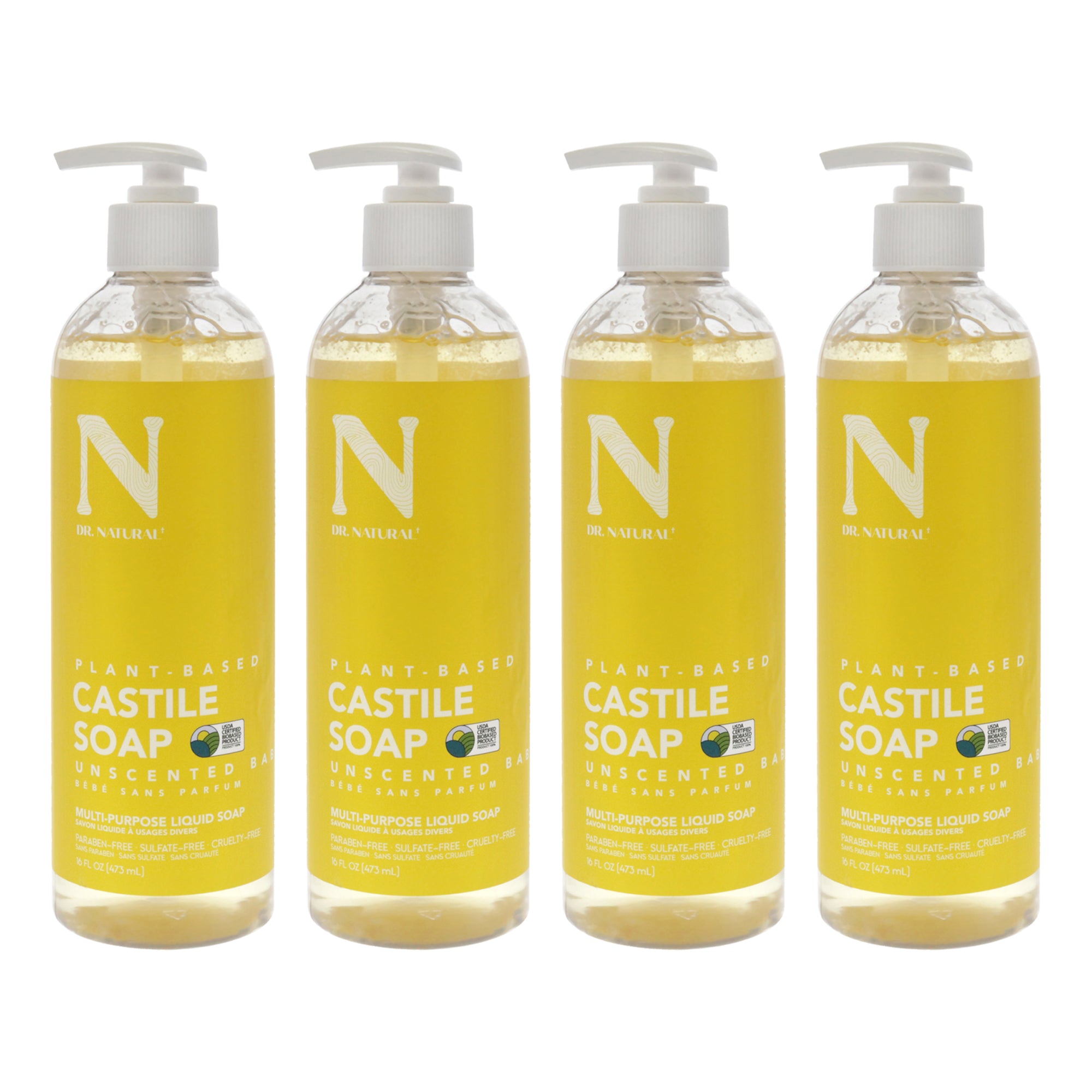 Dr. Natural Castile Liquid Soap - Unscented Baby - Pack of 4 -Thefragrancemart.com