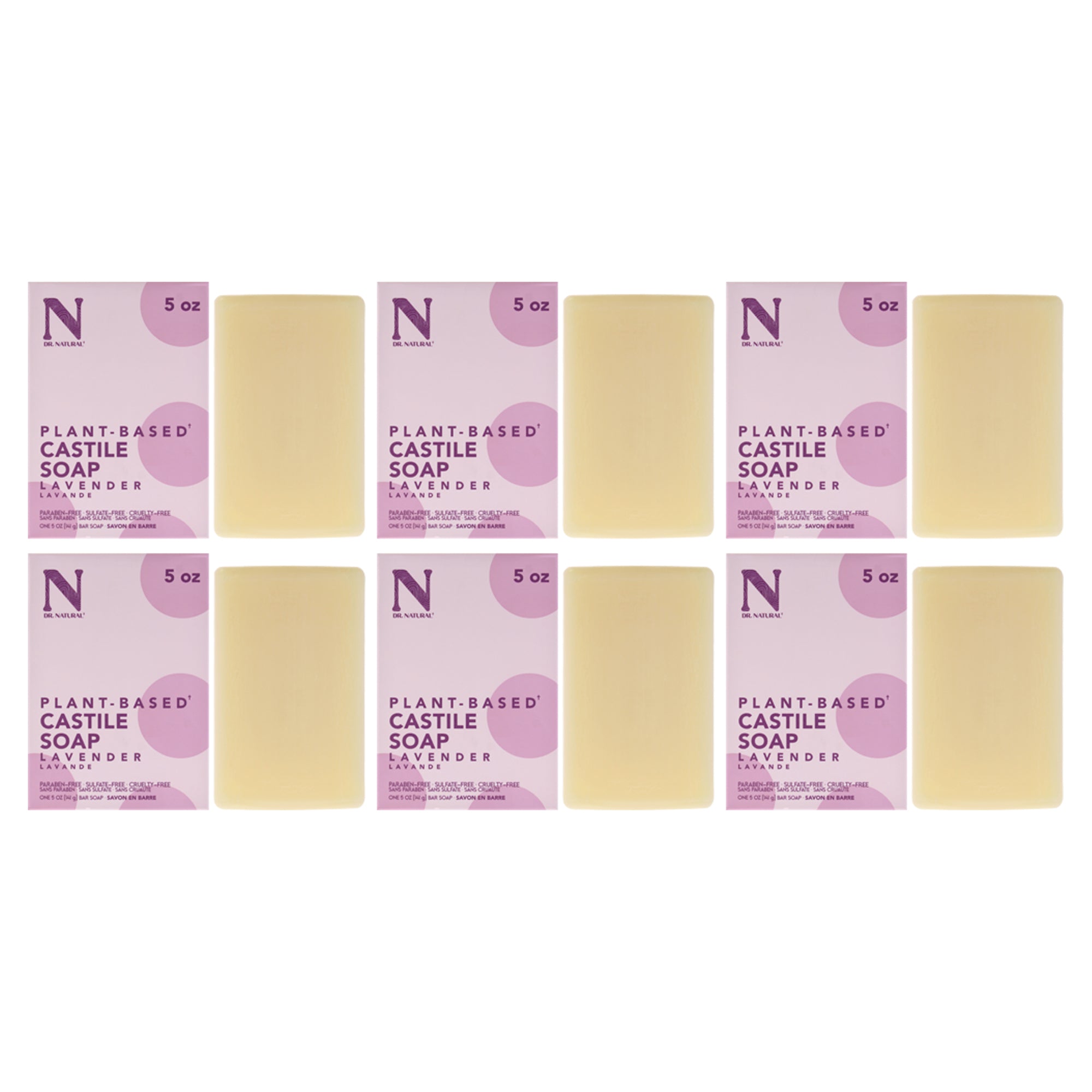 Dr. Natural Castile Bar Soap - Lavender - Pack of 6 -Thefragrancemart.com