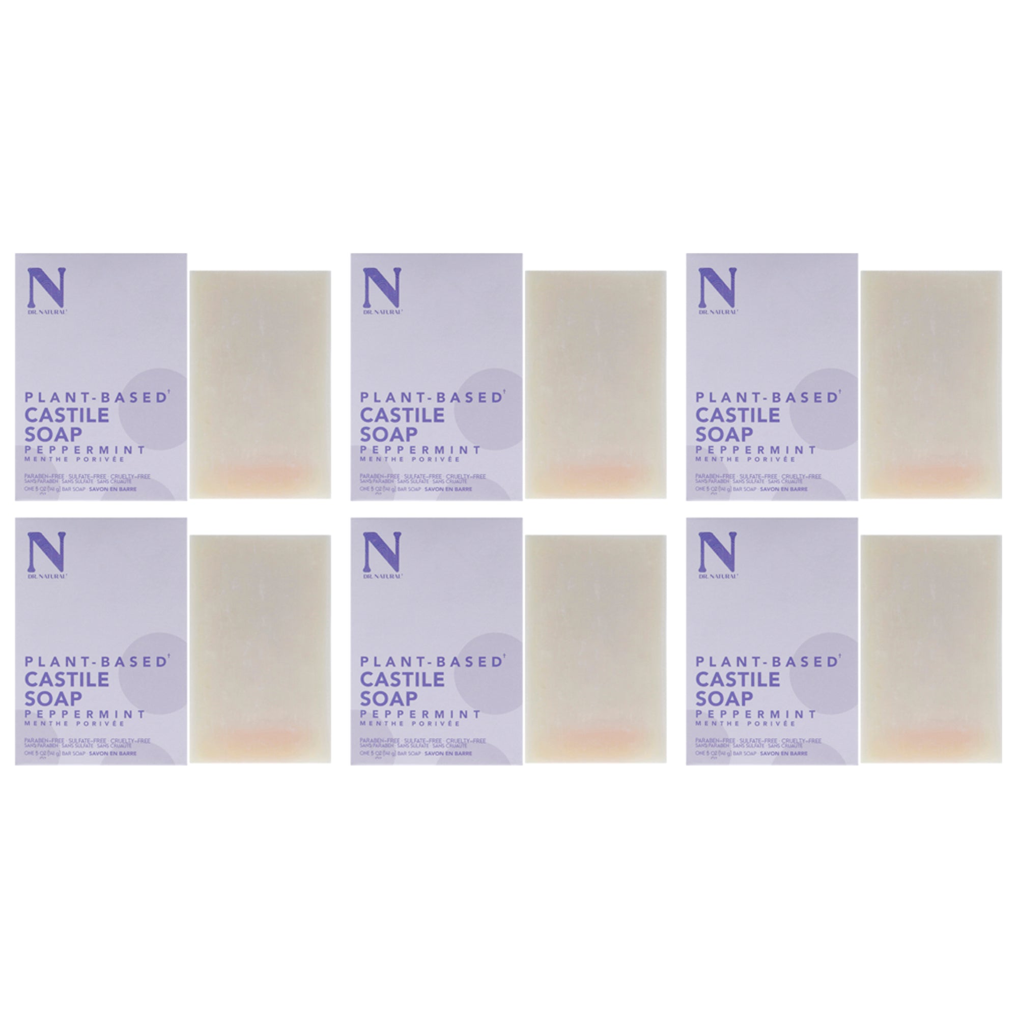 Dr. Natural Castile Bar Soap - Peppermint - Pack of 6 -Thefragrancemart.com