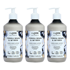 I Love Cosmetics Tonka Bean and Myrrh Hand and Body Lotion - Pack of 3 -Thefragrancemart.com