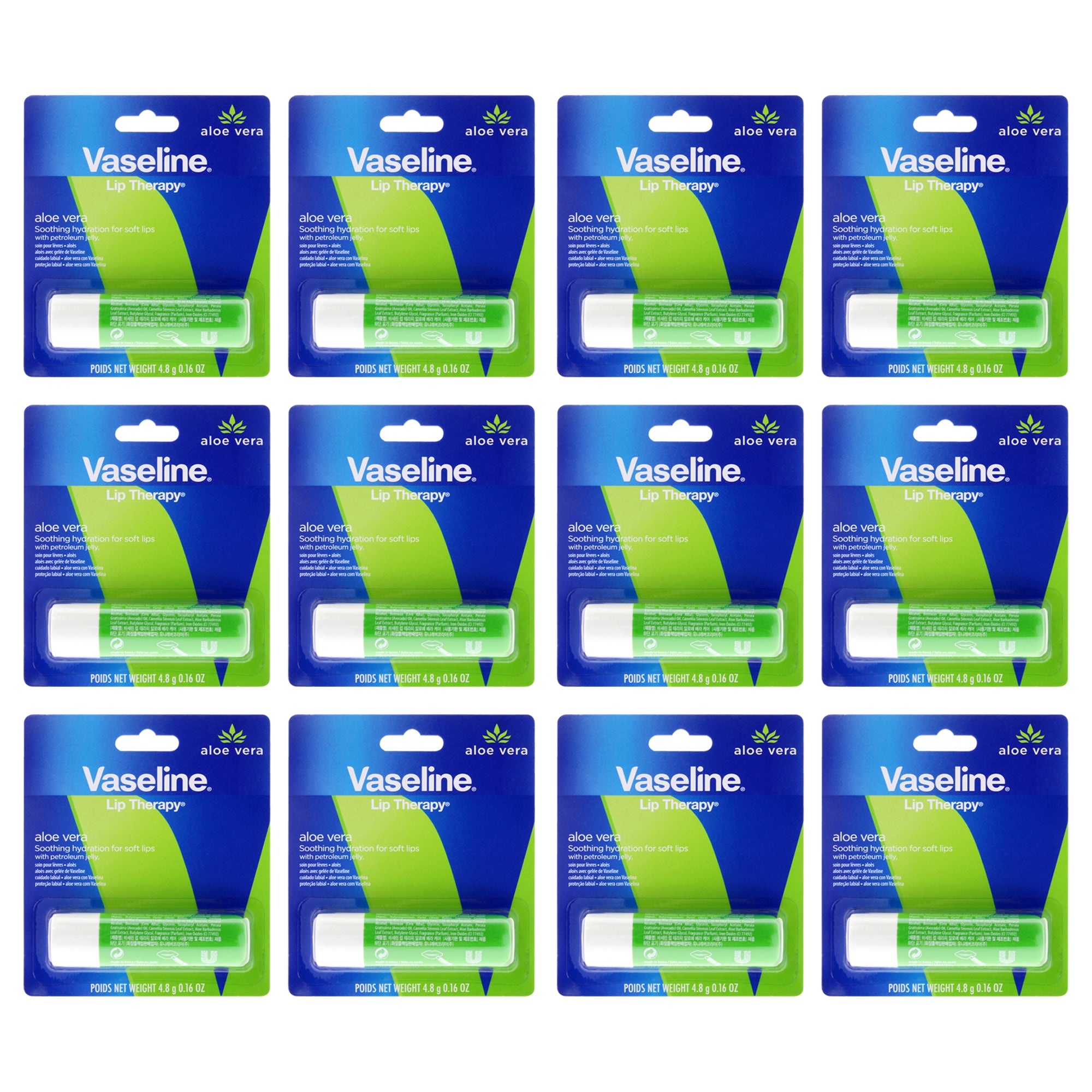 Vaseline Lip Therapy Petroleum Jelly - Aloe Vera - Pack of 12 -Thefragrancemart.com