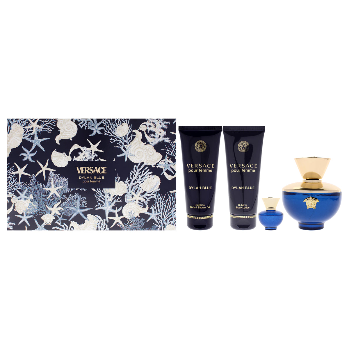Versace Dylan Blue 4 Pc Gift Set-Thefragrancemart.com