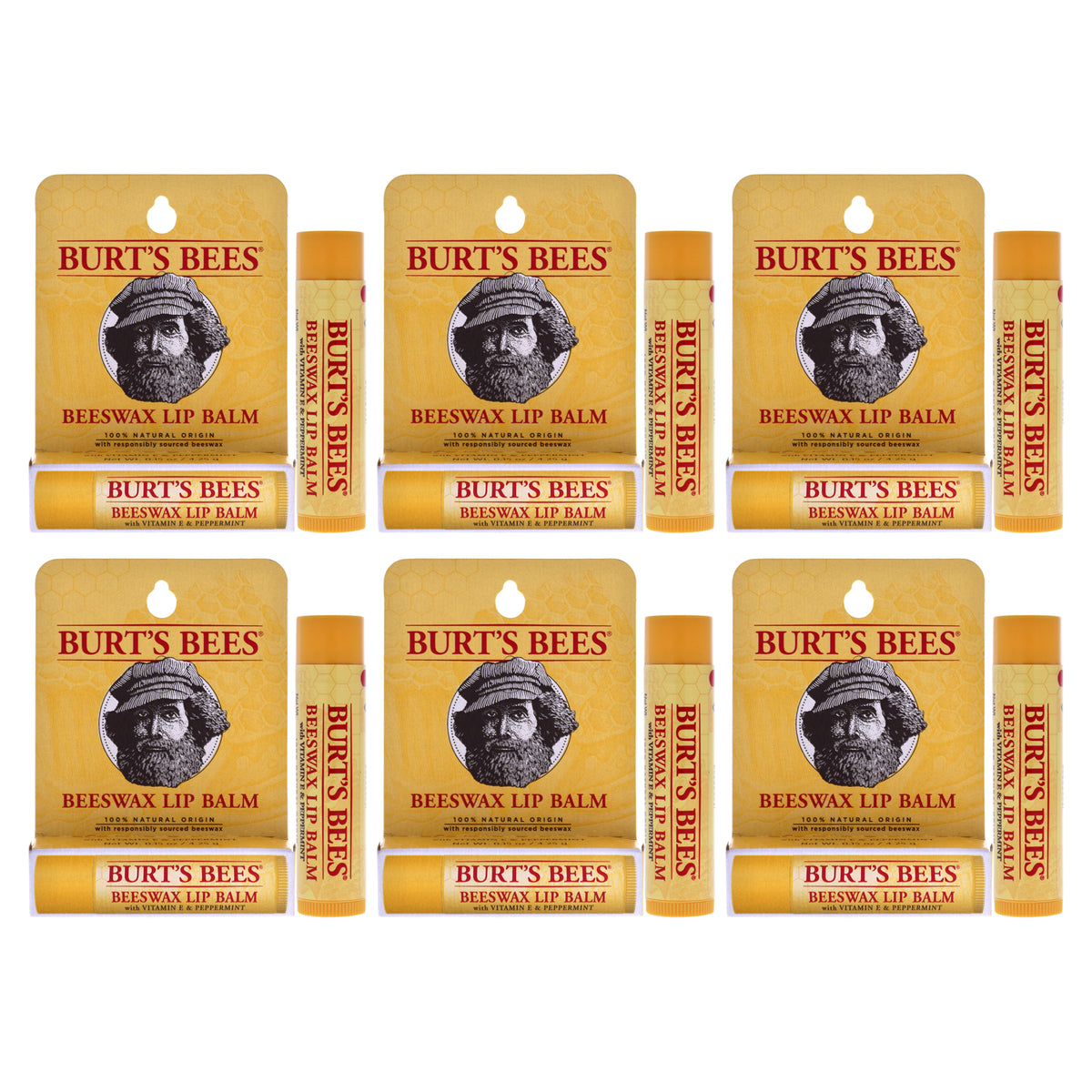 Burts Bees Beeswax Lip Balm With Vitamin E Peppermint - Pack of 6 -Thefragrancemart.com