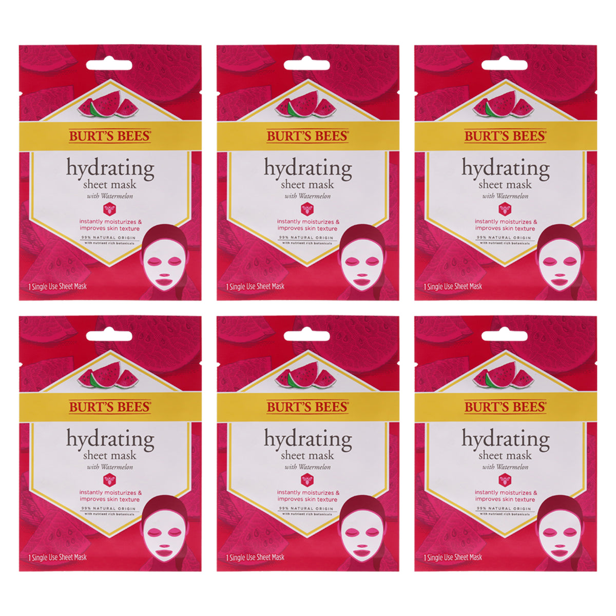 Burts Bees Hydrating Sheet Mask with Watermelon - Pack of 6 -Thefragrancemart.com