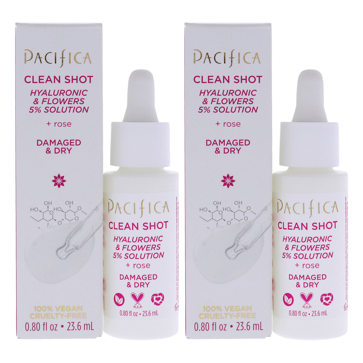 Pacifica Clean Shot Hyaluronic and Flowers 5 Percent Solution - Pack of 2 -Thefragrancemart.com