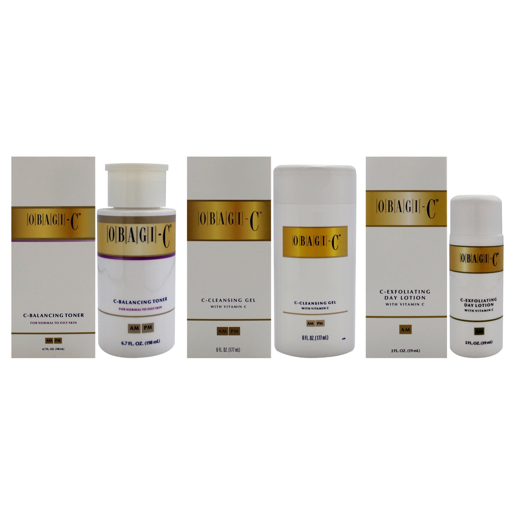 Obagi C-Balancing Toner For Normal to Oily Skin and C-Cleansing Gel and C-Exfoliating Day Lotion Kit -Thefragrancemart.com