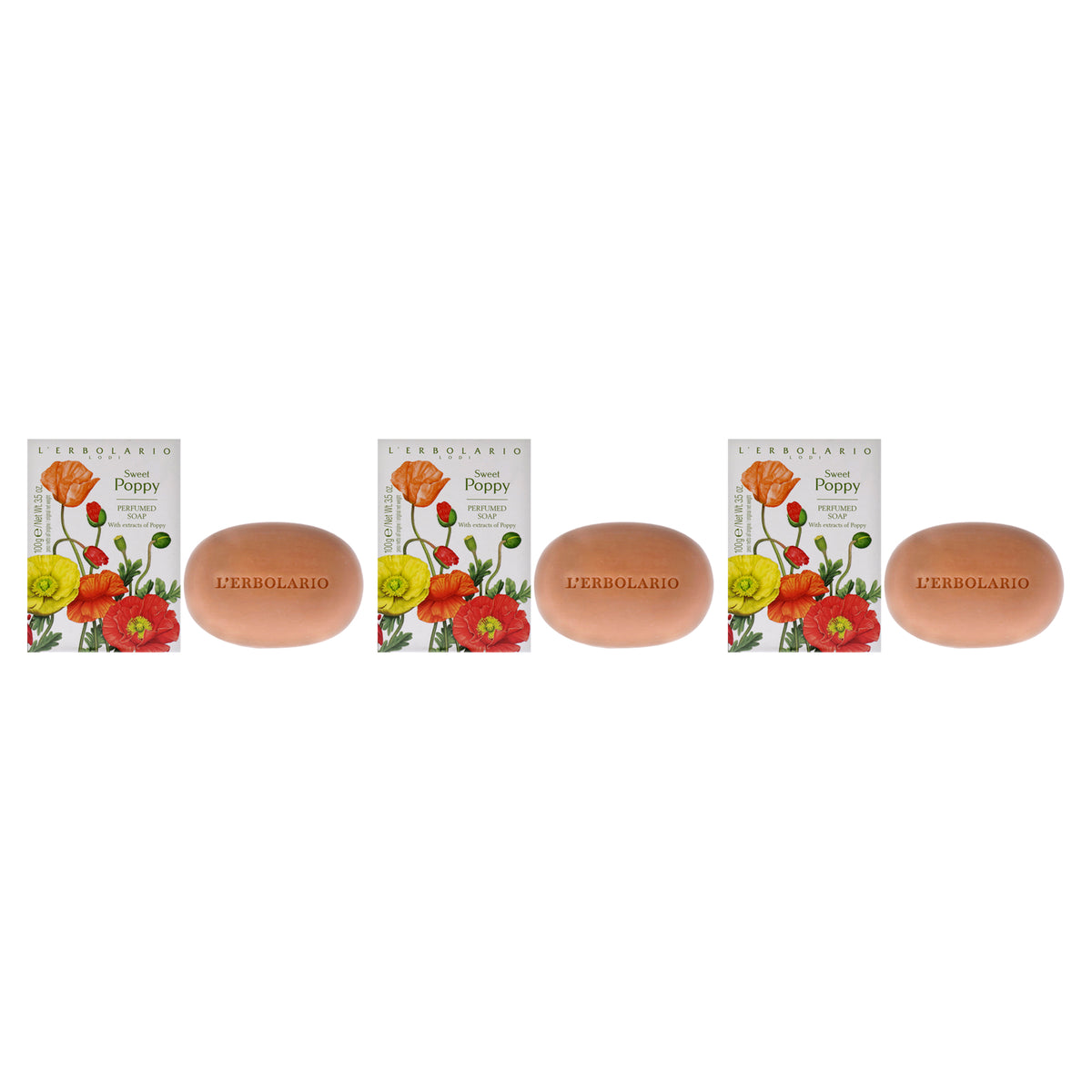 LErbolario Sweet Poppy Perfumed Bar Soap - Pack of 3 -Thefragrancemart.com