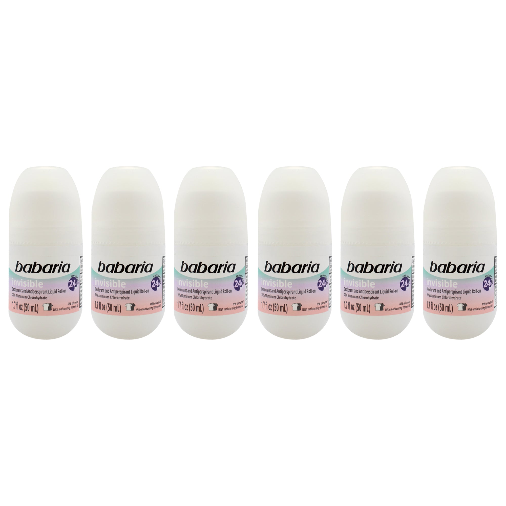 Babaria Invisible 24H Protection Deodorant and Antiperpirant - Pack of 6 -Thefragrancemart.com