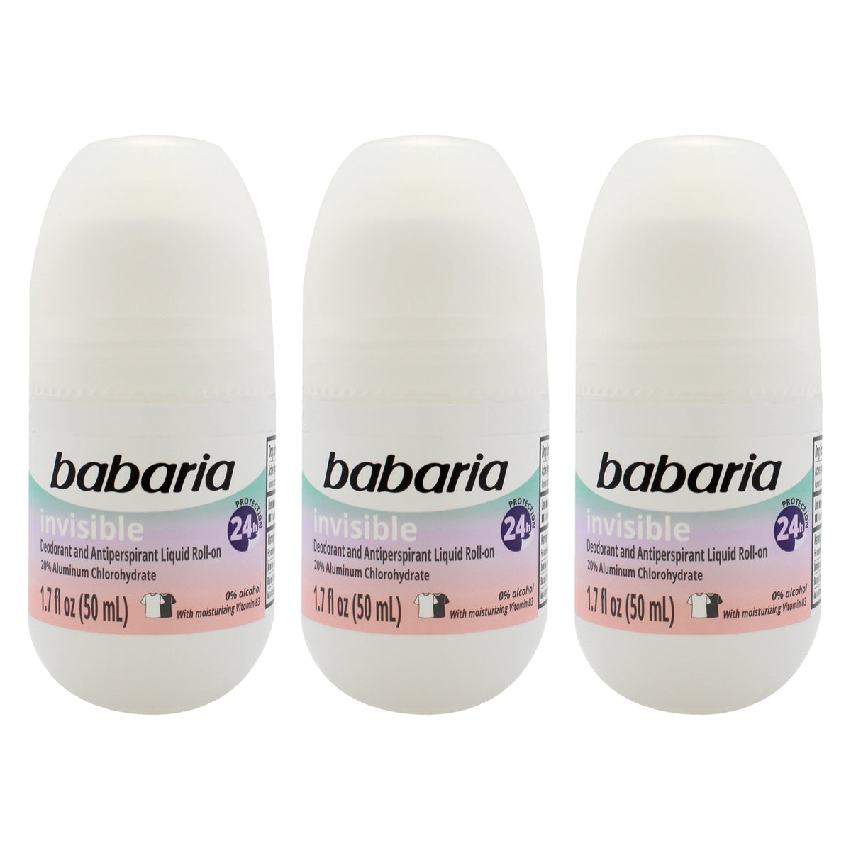 Babaria Invisible 24H Protection Deodorant and Antiperpirant - Pack of 3 -Thefragrancemart.com