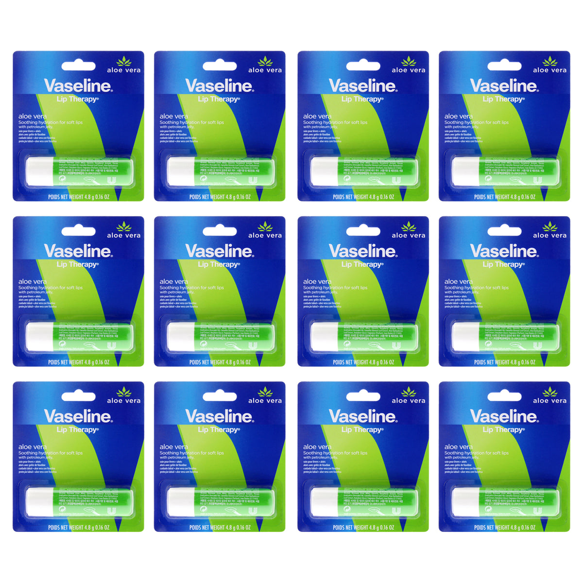 Vaseline Lip Therapy Petroleum Jelly - Aloe Vera - Pack of 12 -Thefragrancemart.com