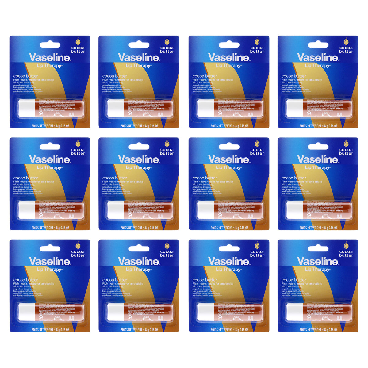 Vaseline Lip Therapy Petroleum Jelly - Cocoa - Pack of 12 -Thefragrancemart.com