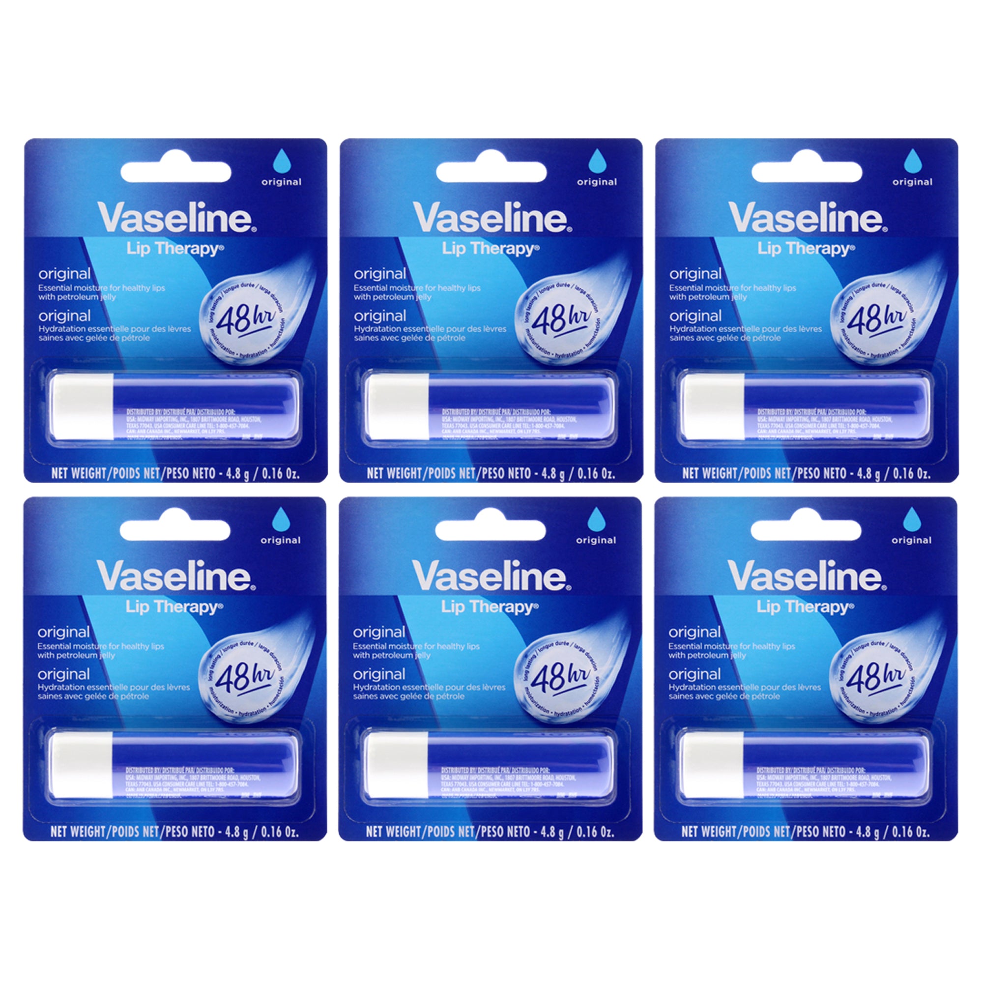Vaseline Lip Therapy Original Petroleum Jelly - Pack of 6 -Thefragrancemart.com