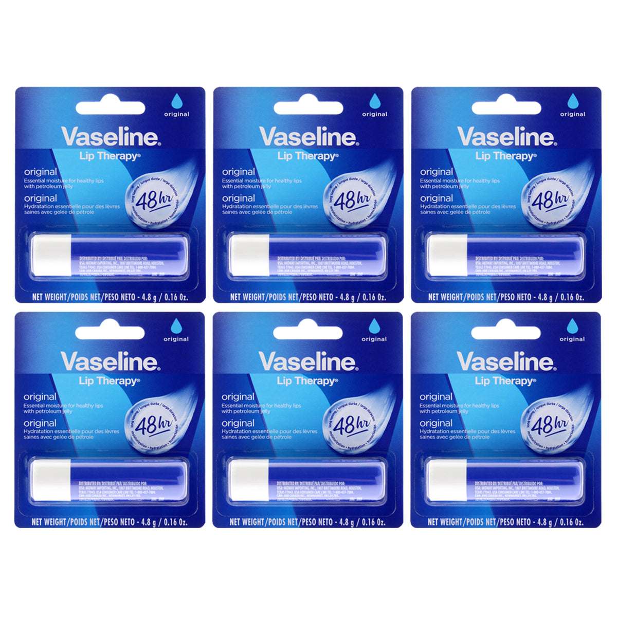 Vaseline Lip Therapy Original Petroleum Jelly - Pack of 6 -Thefragrancemart.com