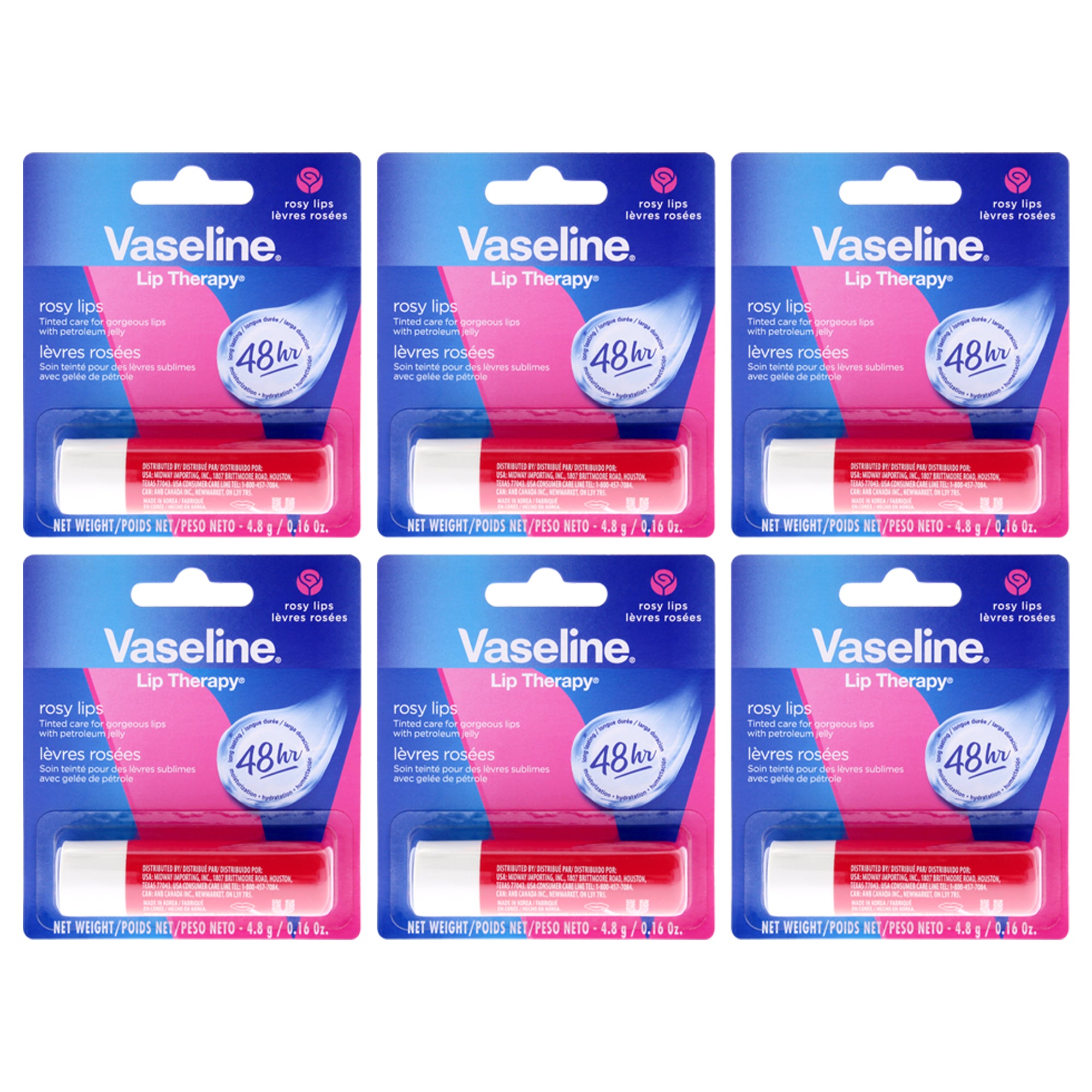 Vaseline Lip Therapy Petroleum Jelly - Rosy Lips - Pack of 6 -Thefragrancemart.com