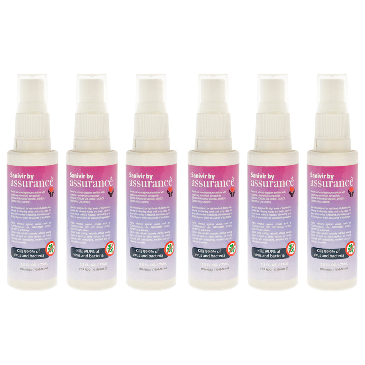 Assurance Sanivir Hand Sanitizer Solution - Pack of 6 -Thefragrancemart.com