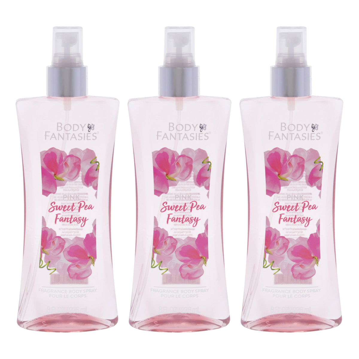 Body Fantasies Pink Sweet Pea Fantasy - Pack of 3 -Thefragrancemart.com