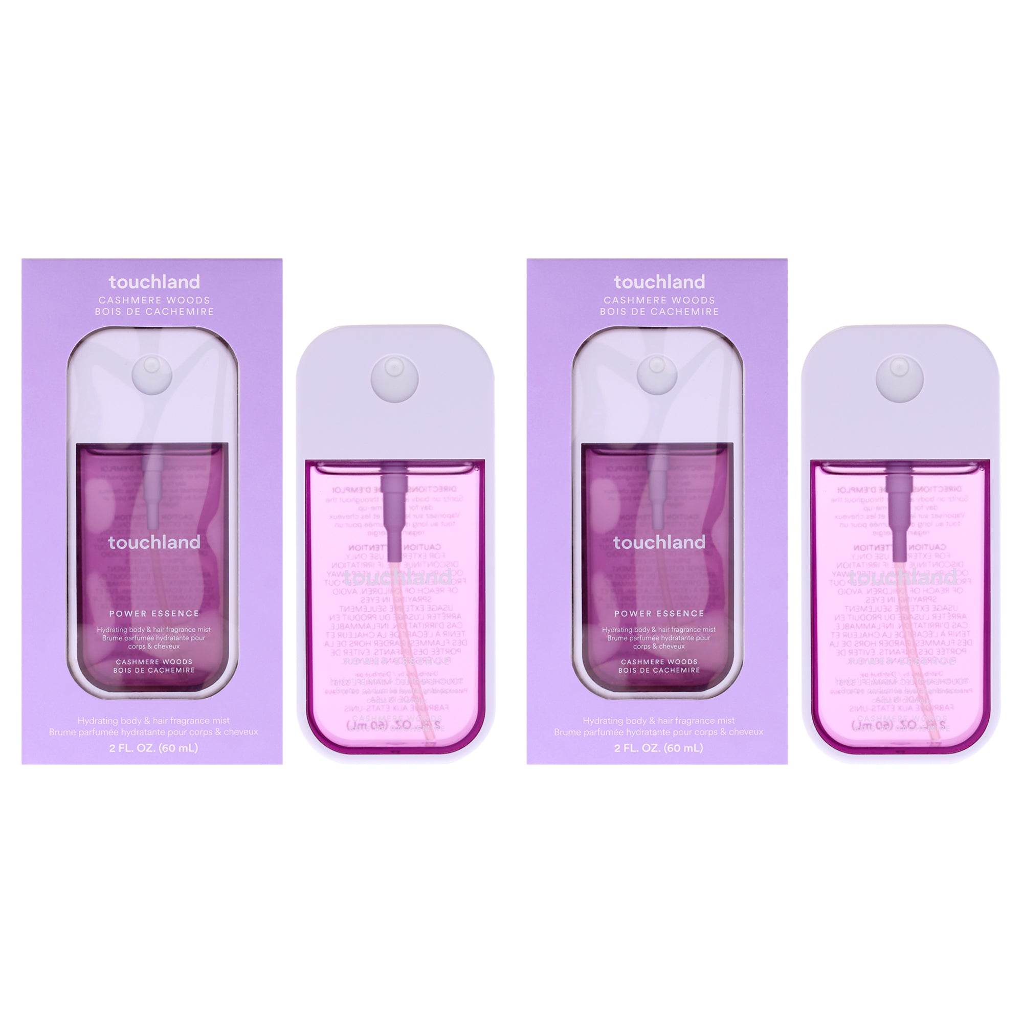 Touchland Power Essence Hydrating Body and Hair Fragrance Mist - Cashmere Woods - Pack of 2 -Thefragrancemart.com