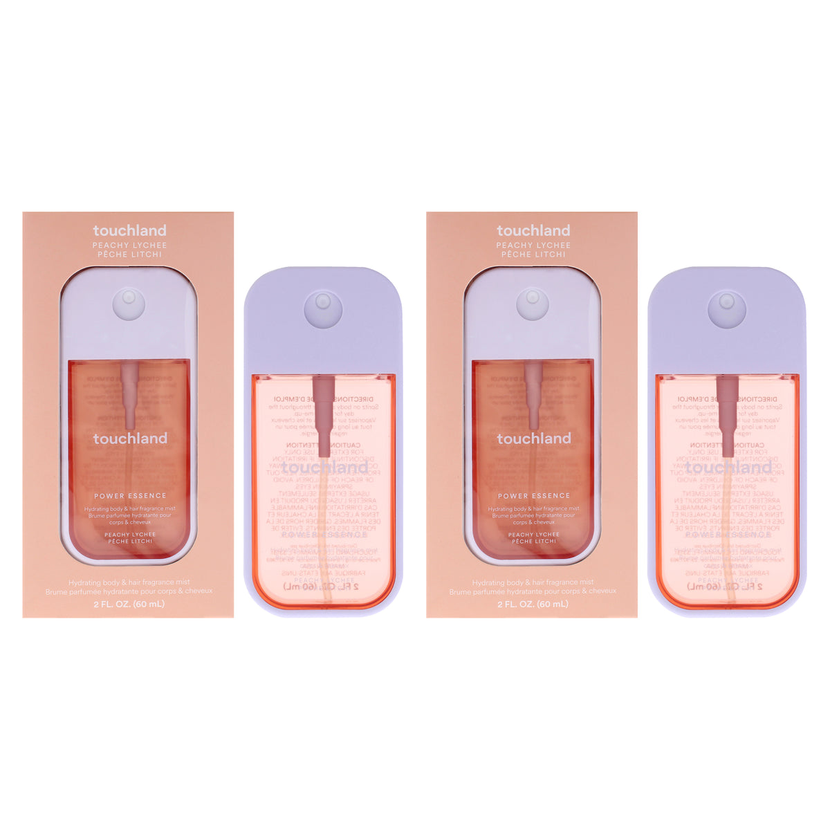 Touchland Power Essence Hydrating Body and Hair Fragrance Mist - Peachy Lychee - Pack of 2 -Thefragrancemart.com