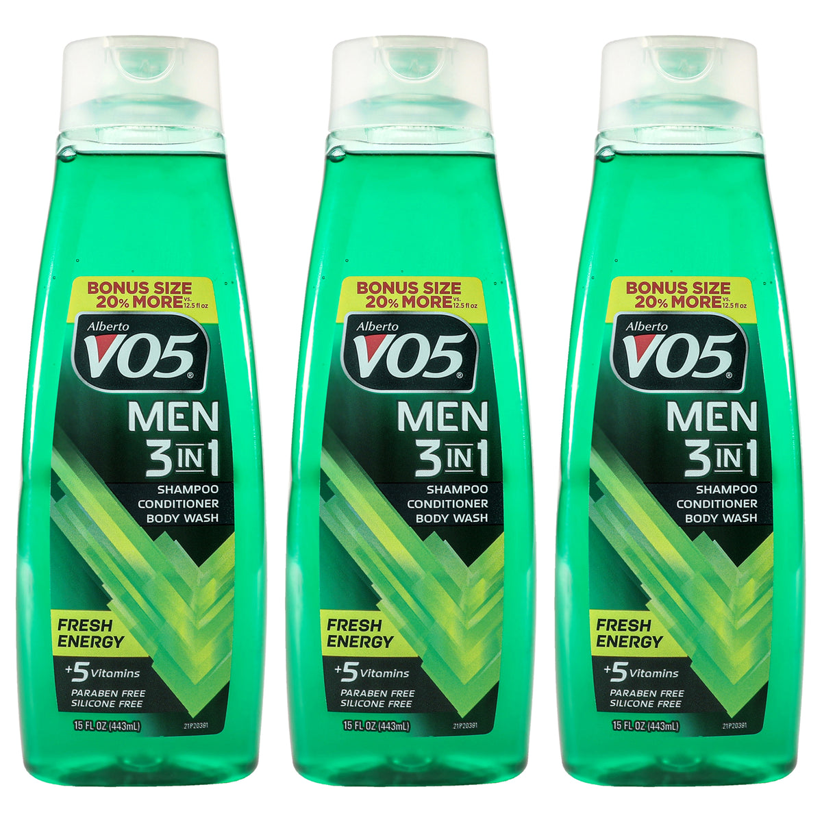 Alberto VO5 3-in-1 Fresh Energy Shampoo Conditioner and Body Wash - Pack of 3 -Thefragrancemart.com